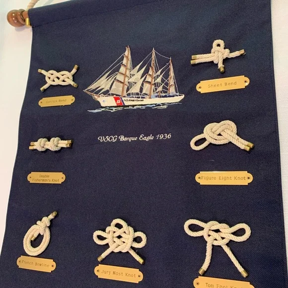 Vtg Coast Guard Nautical tie Knot Chart Banner Canvas - Picture 2 of 15